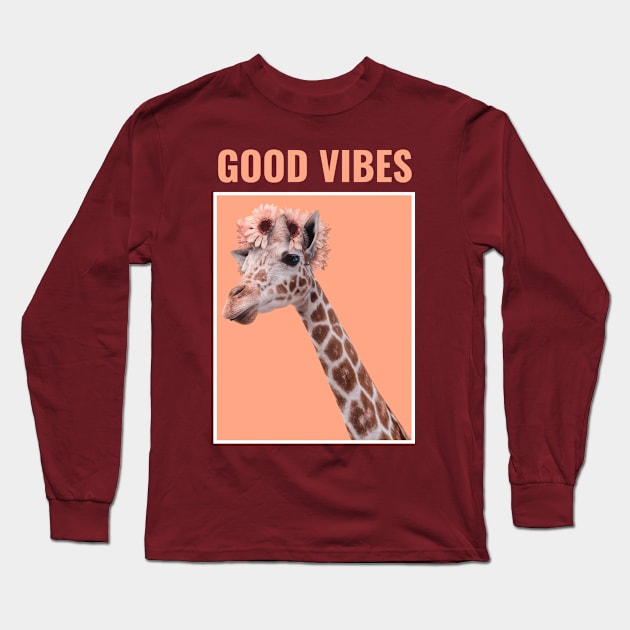 animal featuring a cool giraffe Good Vibe exisco Long Sleeve T-Shirt by exisco